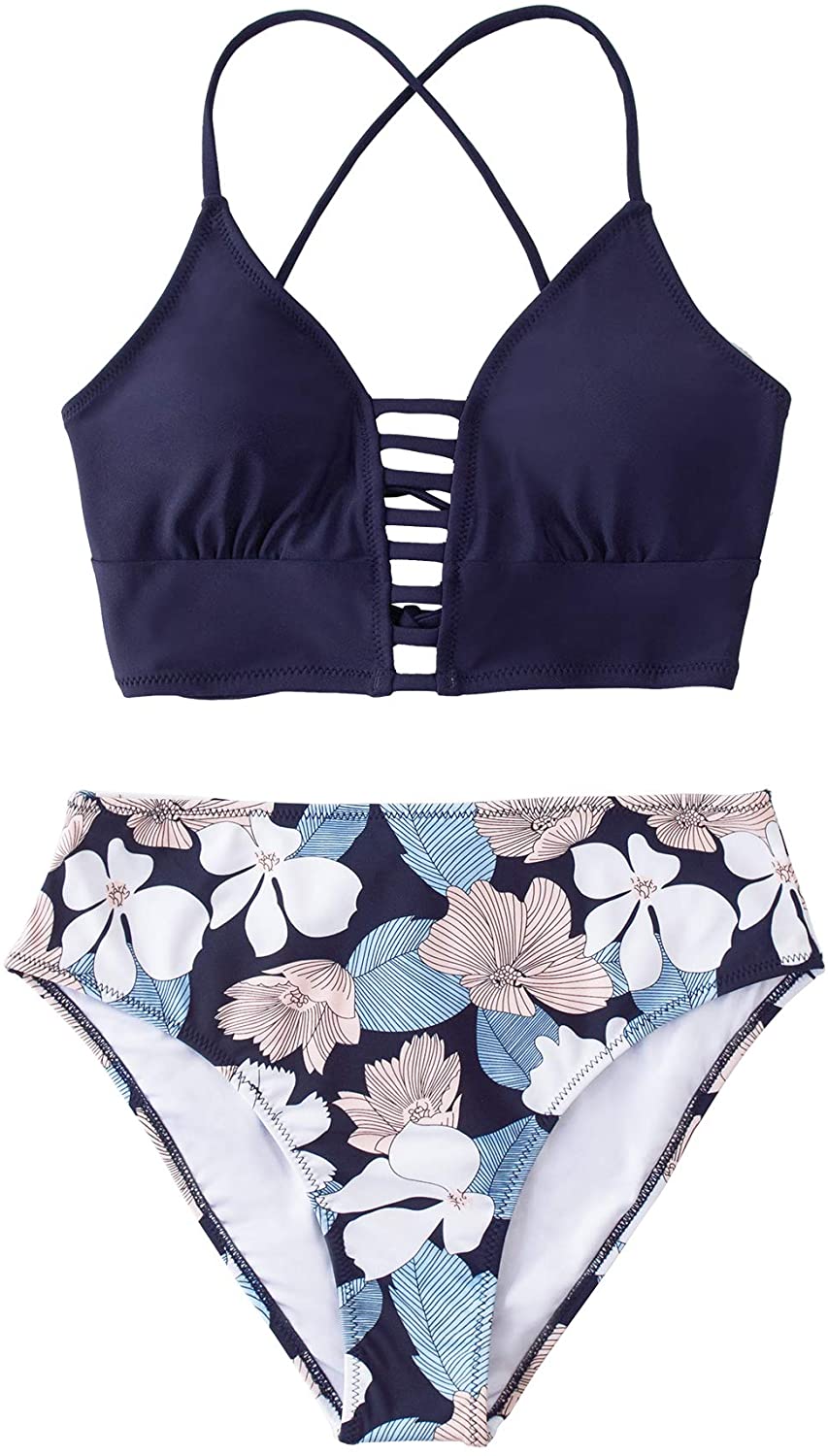 CUPSHE Women’s Bikini Swimsuit Floral Print Lace Up Strappy Two Piece Bathing Suit