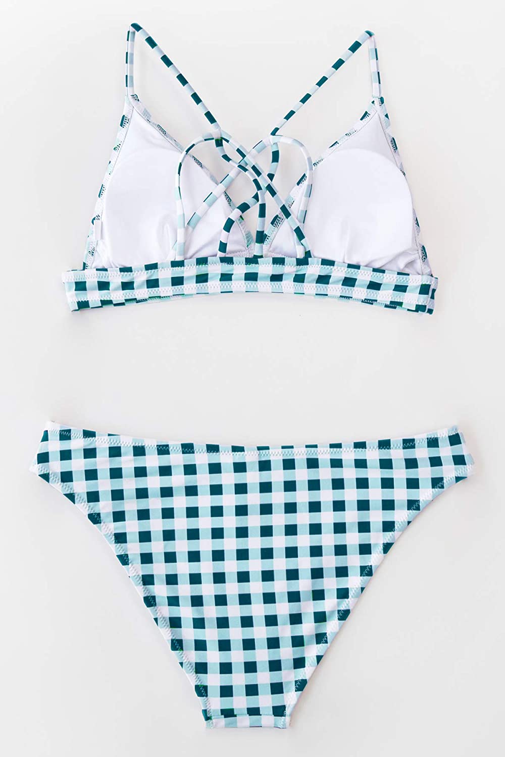 CUPSHE Women’s Bikini Swimsuit Stripe V Neck Back Cross Two Piece Bathing Suit