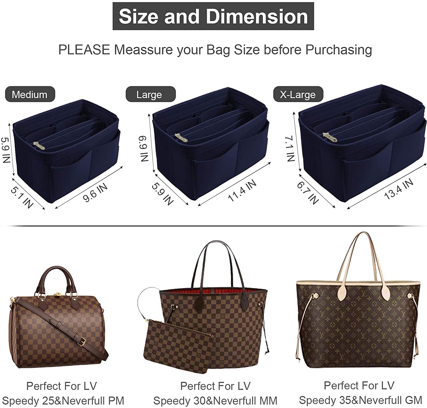 Purse Organizer Insert, Handbag & Tote Organizer, Bag in Bag, Perfect for Speedy Neverfull and More