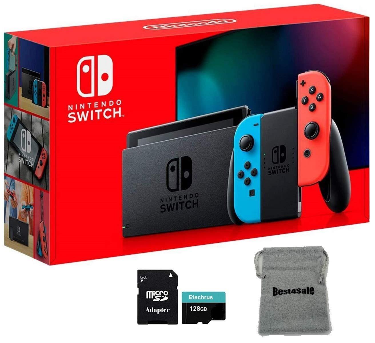 Nintendo Switch Console with Neon Blue and Neon Red Joy-Con Video Games Console Blue and Red with Etechrus Accessories Bundle - JOY2ESpree