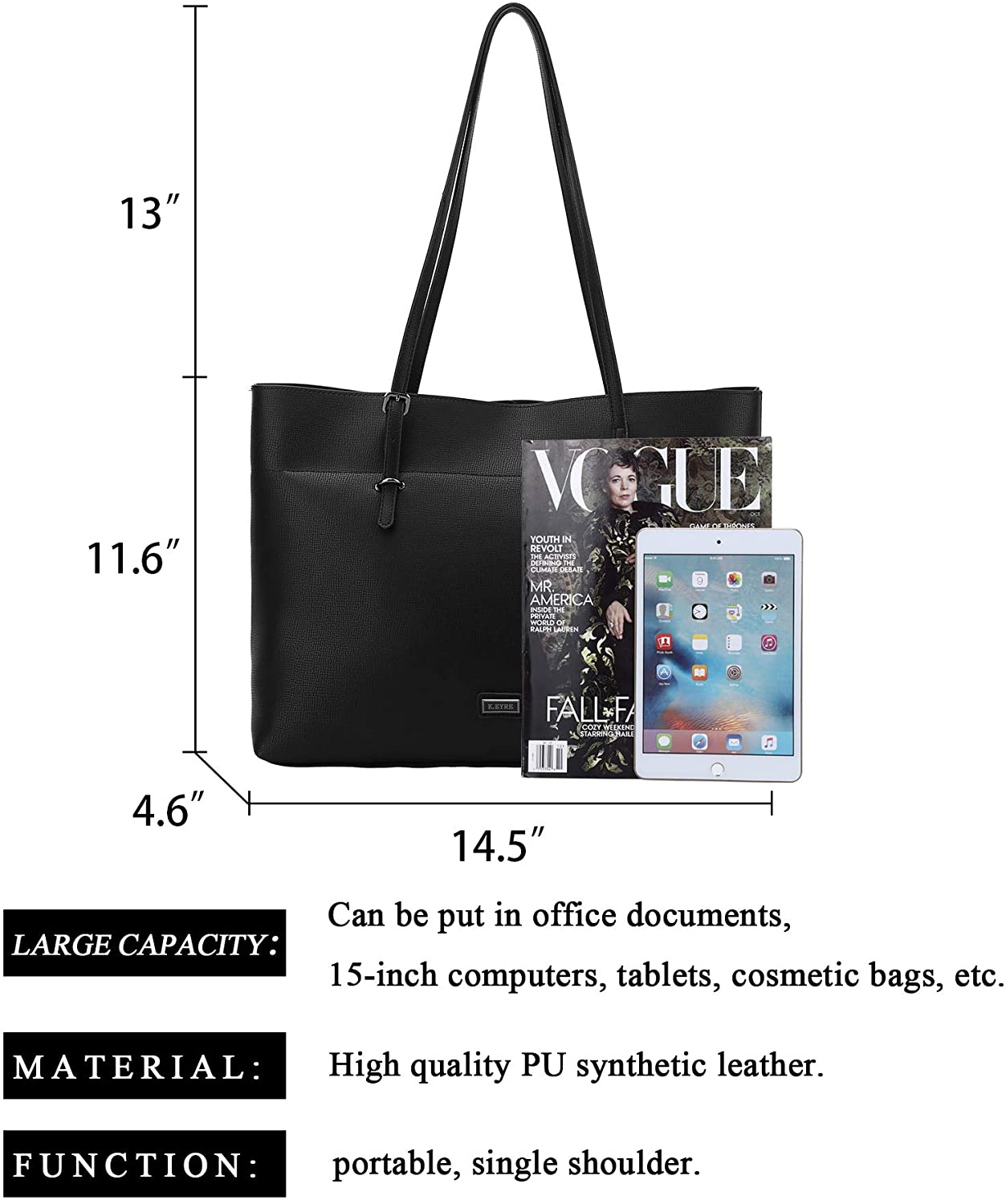 K.EYRE Women's Soft Faux Leather Tote Bag Purse Handbags Wallet Tote Shoulder Bag Purse Large Capacity