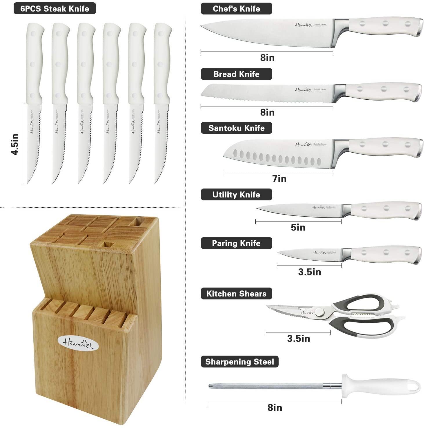 Harriet Knife Set, 14-Piece Kitchen Knife Set with Block Wooden, German Stainless Steel Professional Chef Knife Set with Sharpener, White - JOY2ESpree