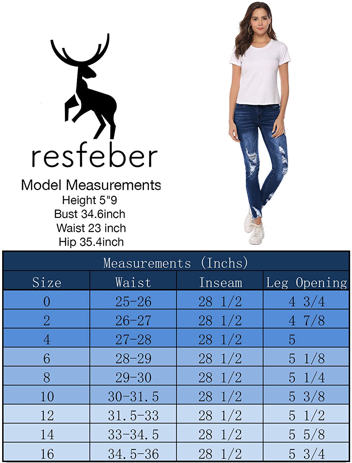 Resfeber Women's Ripped Boyfriend Jeans Cute Distressed Jeans Stretch Skinny Jeans with Hole