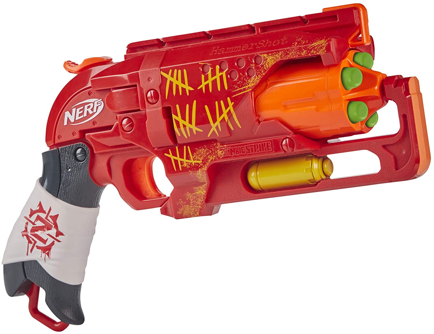 NERF Zombie Strike Hammershot Blaster -- Pull-Back Hammer-Blasting Action, 5 Official Zombie Strike Darts -- Stripes Color Scheme (Amazon Exclusive)