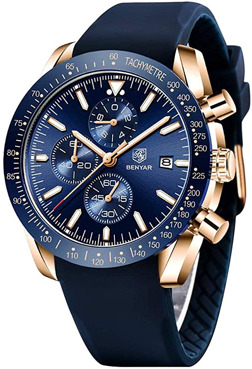 BENYAR Chronograph Mens Watch Quartz Movement 30M Waterproof | Leather Watch Strap