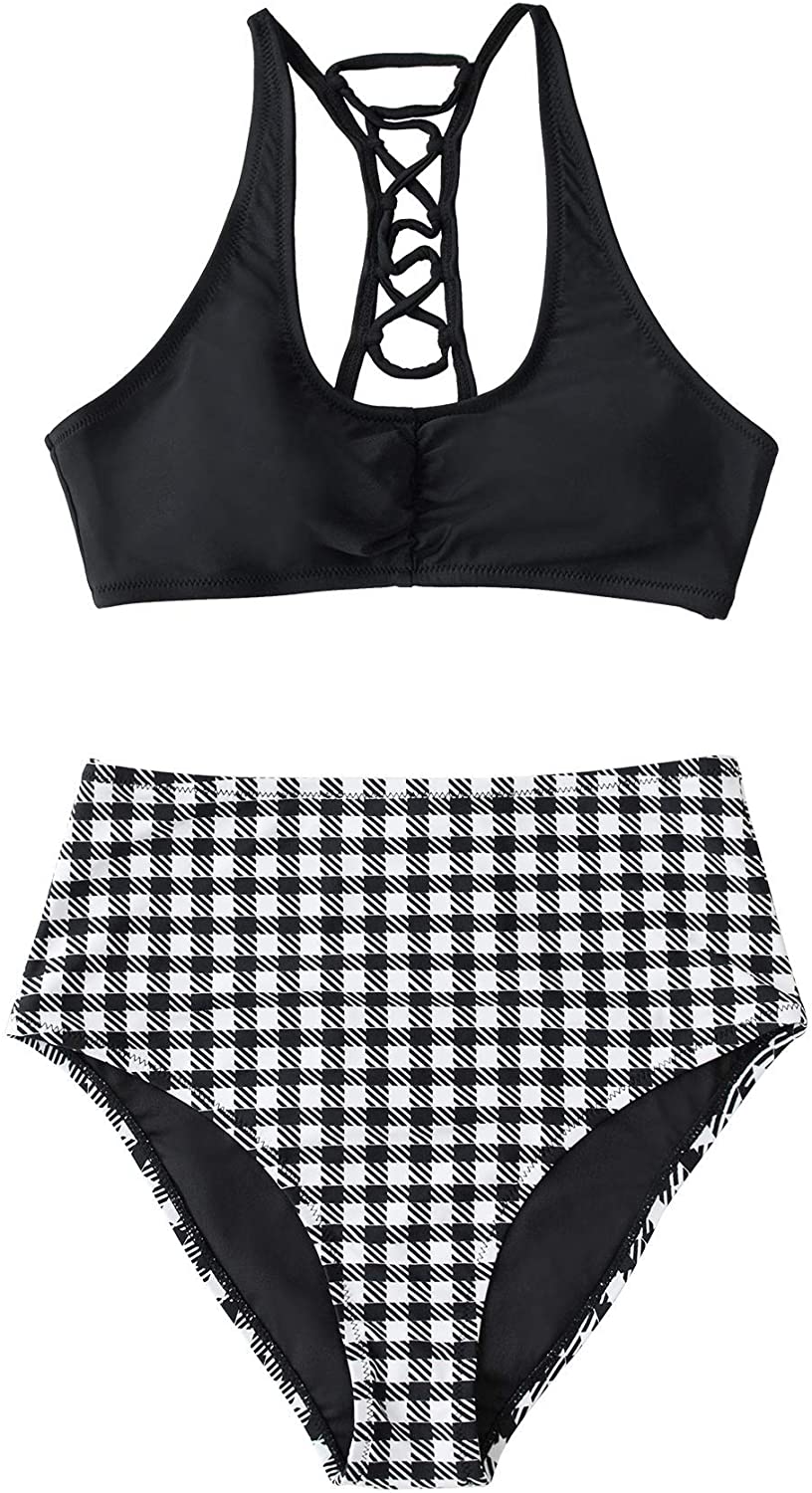 CUPSHE Women's High Waisted Bikini Floral Lace Up Two Piece Swimsuits