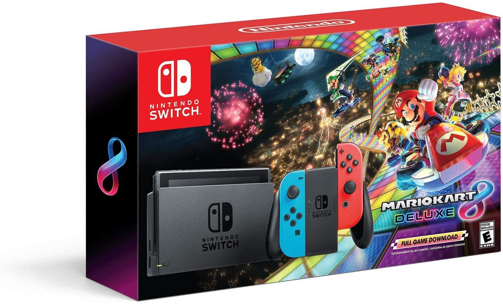Nintendo Switch with Neon Blue and Neon Red Joy‑Con HAC-001 w/ Mario Kart 8 Deluxe - JOY2ESpree