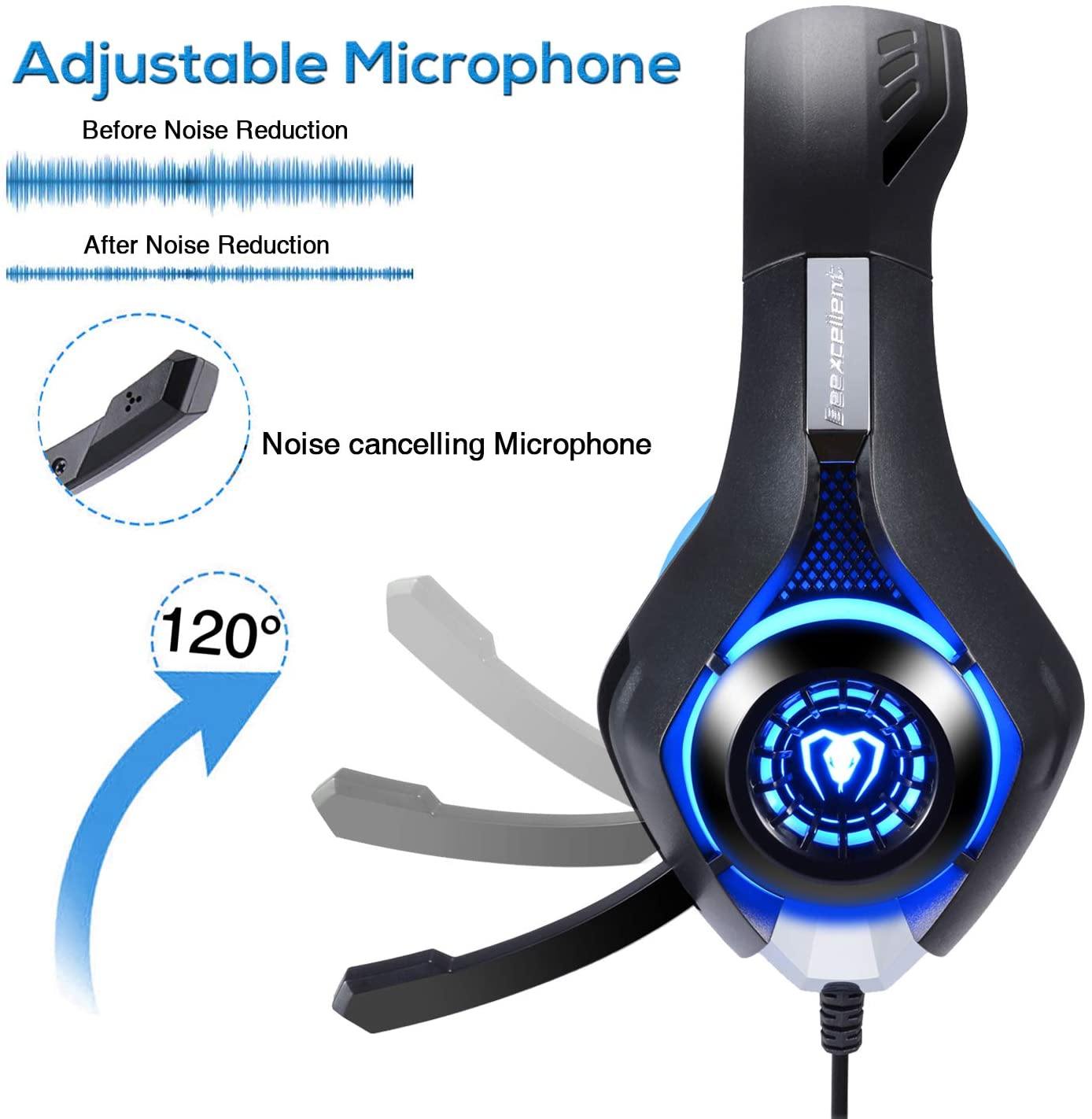 BlueFire Stereo Gaming Headset for Playstation 4 PS4 Over-Ear Headphones with Mic and LED Lights for Xbox One, PC, Laptop(Green) - JOY2ESpree