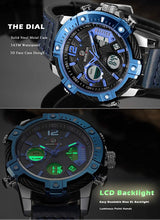 
                        
                          Load image into Gallery viewer, Mens Sport Watch Digital Analog Quartz Waterproof Multifunctional Military Leather Wrist Watches
                        
                      