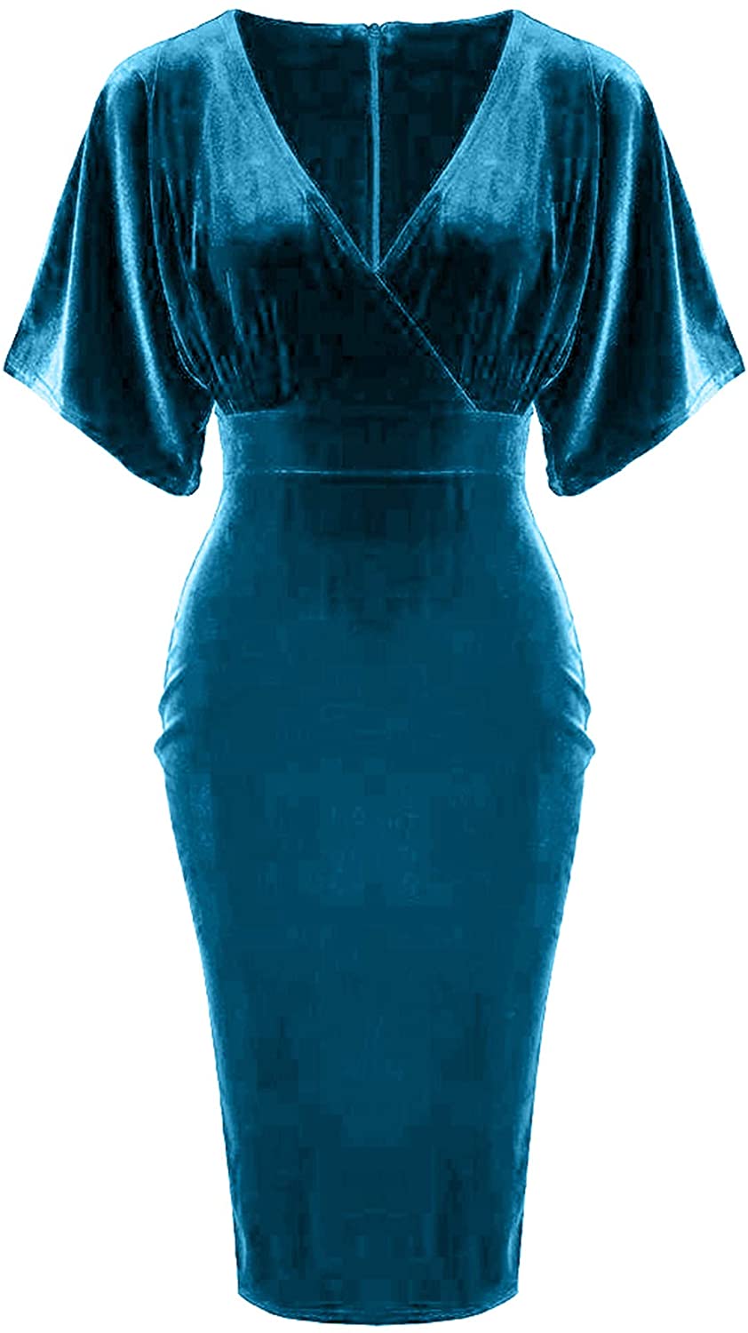 GownTown 1950s Style Butterfly Sleeve Velvet Pencil Dress