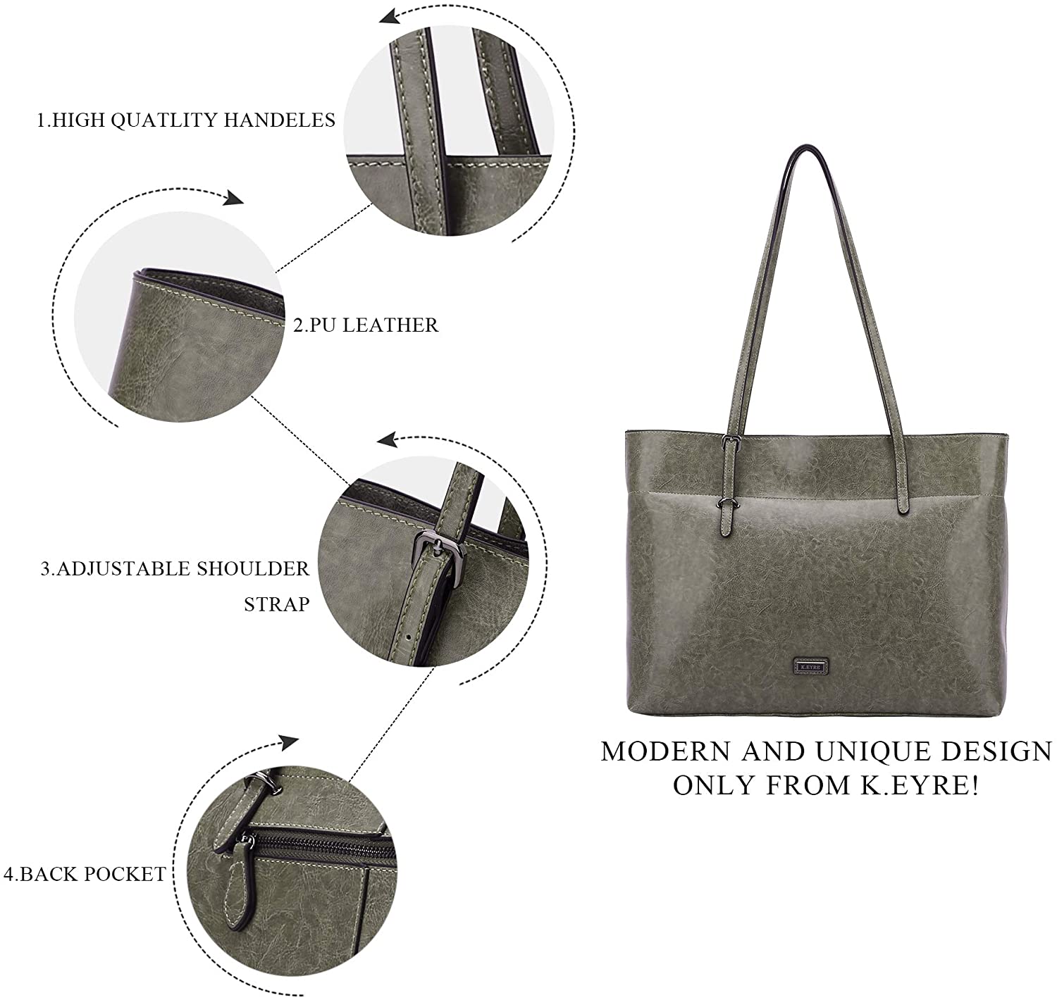K.EYRE Women's Soft Faux Leather Tote Bag Purse Handbags Wallet Tote Shoulder Bag Purse Large Capacity