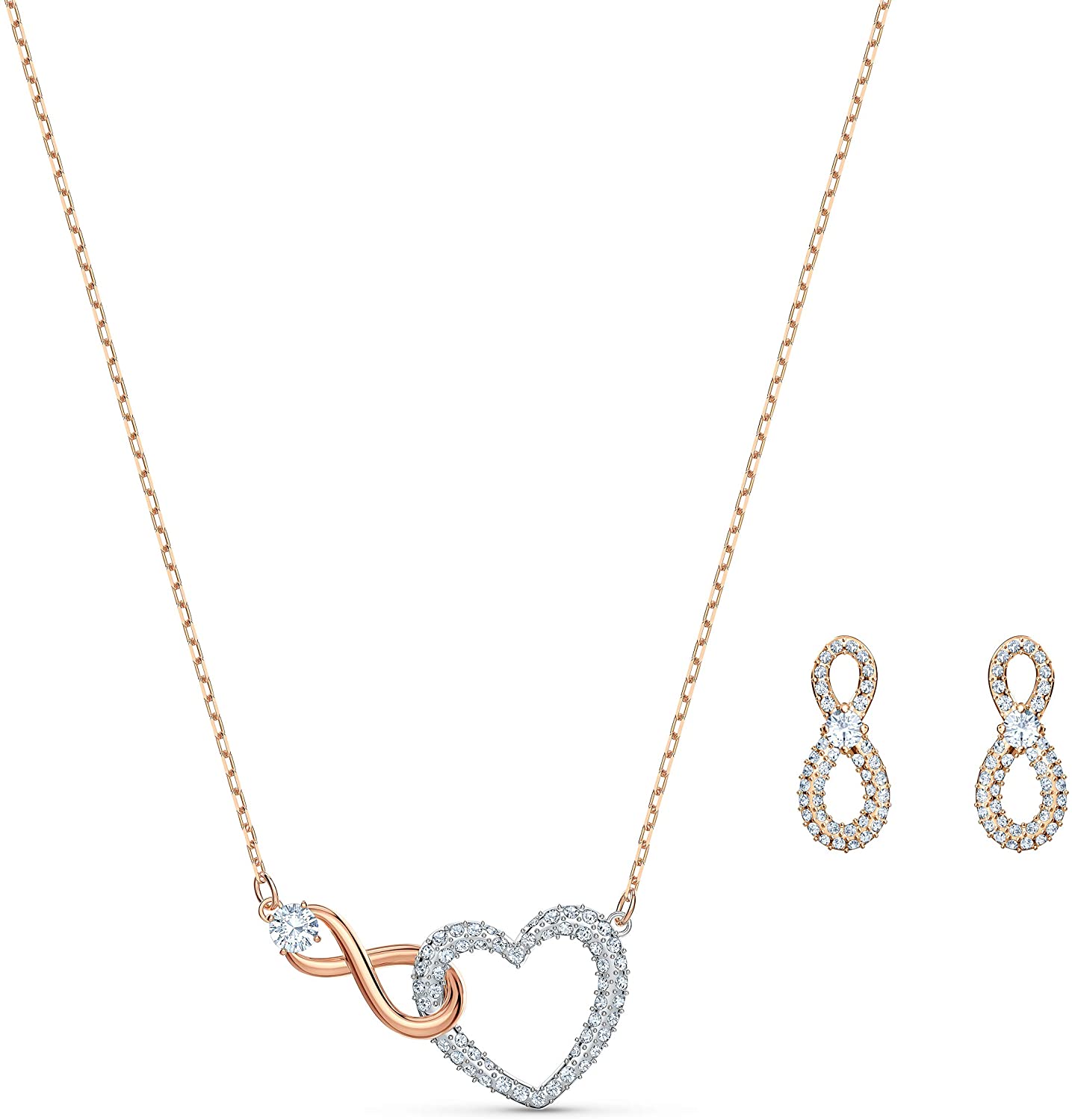 SWAROVSKI Women's Infinity Jewelry Set Collection, Rose Gold Tone & Rhodium Finish, Clear Crystals - JOY2ESpree