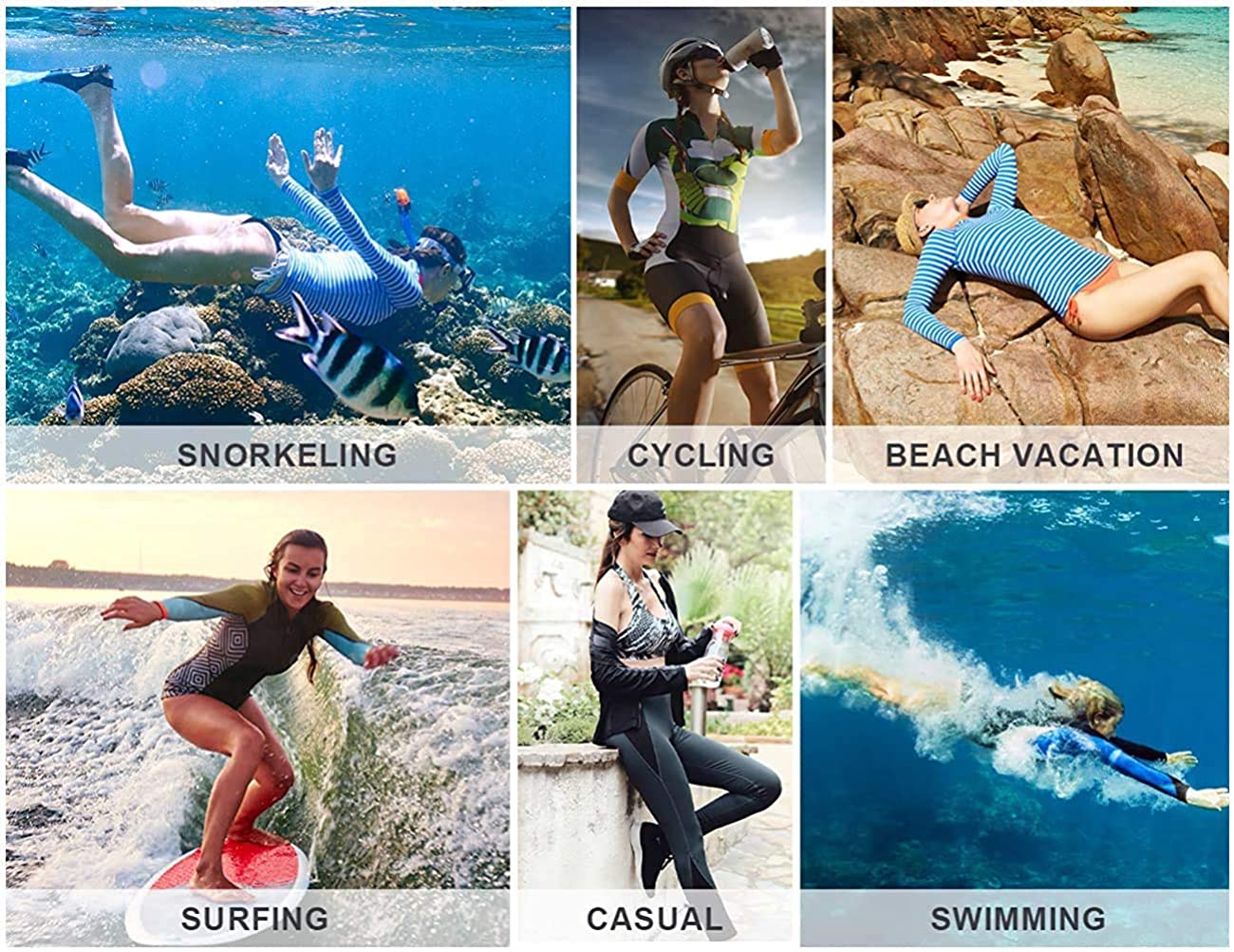 CharmLeaks Women's Long Sleeve Rashguard UPF 50 Sun Protection Swimsuit Top Striped Swim Shirts