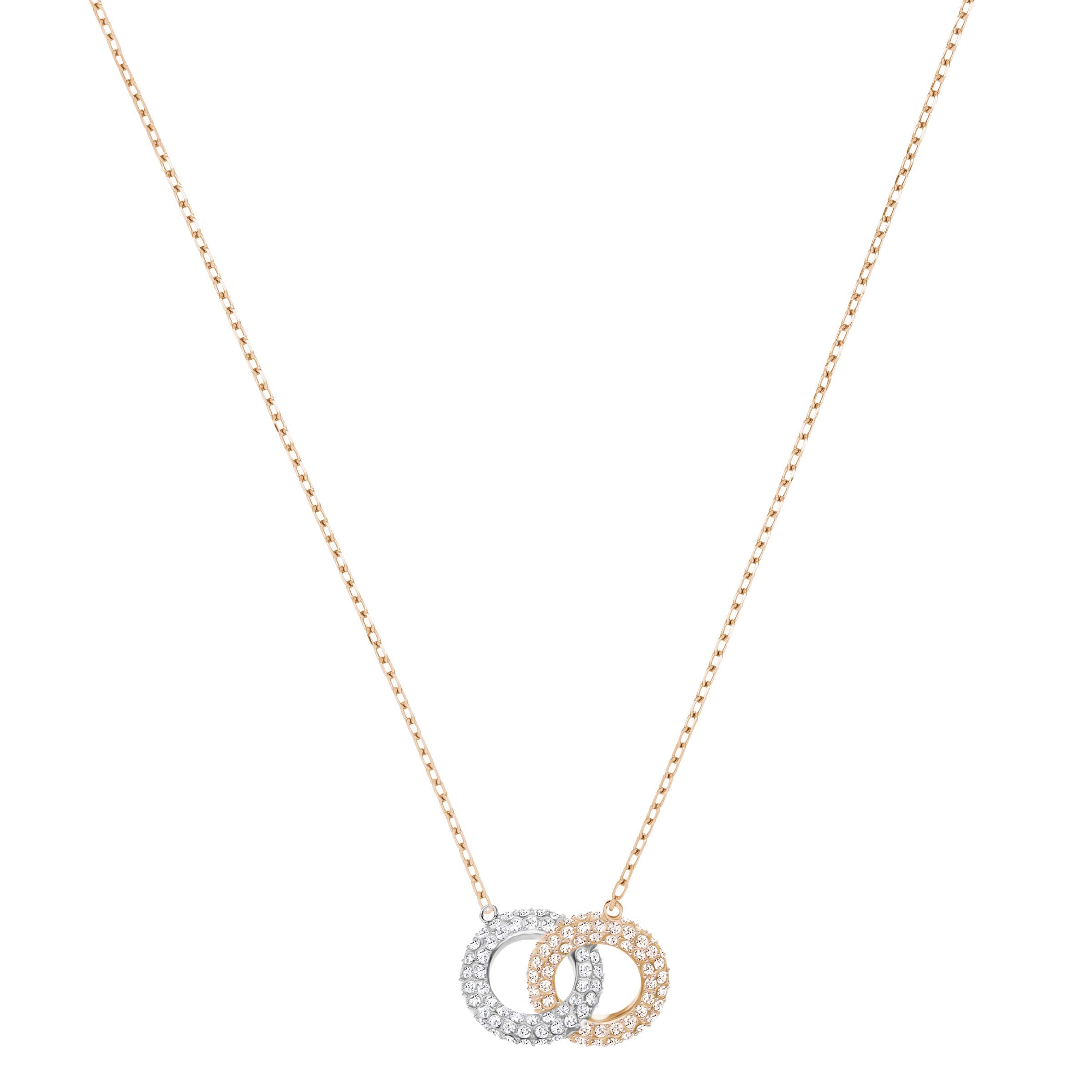 Swarovski Stone Women's Interlocking Circle Pendant Necklace with White Crystals on a Rose-Gold Tone Plated Chain - JOY2ESpree