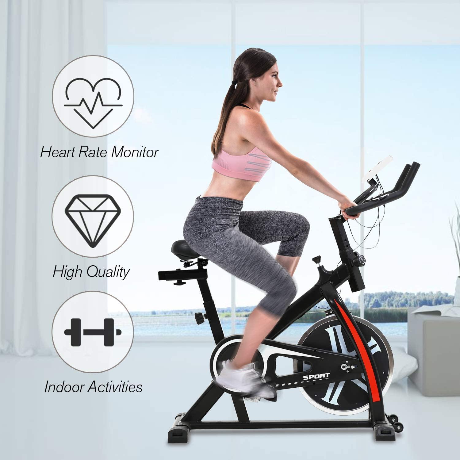 HCB Exercise Bike Indoor Cycling Bike Stationary Bike with Adjustable Seat and Resistance, Comfortable Seat Cushion Cycle Bike for Home Cardio Workout - JOY2ESpree