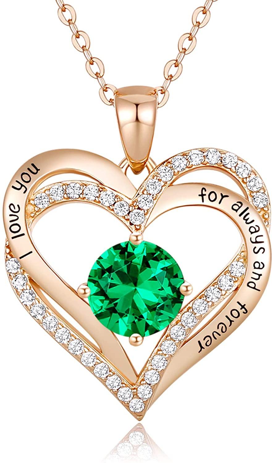 CDE Forever Love Heart Women Necklace 925 Sterling Silver Rose Gold Plated Birthstone Pendant Necklaces for Women - JOY2ESpree