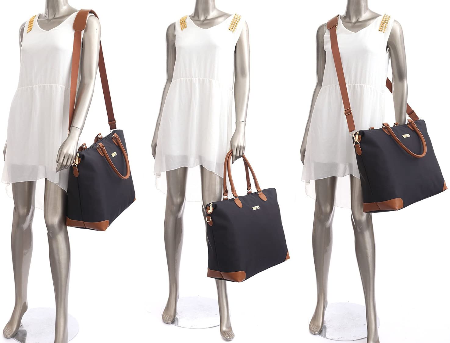 NNEE Large Oversized Water Resistance Nylon Tote Bag With Multiple Pocket Design (Navy)