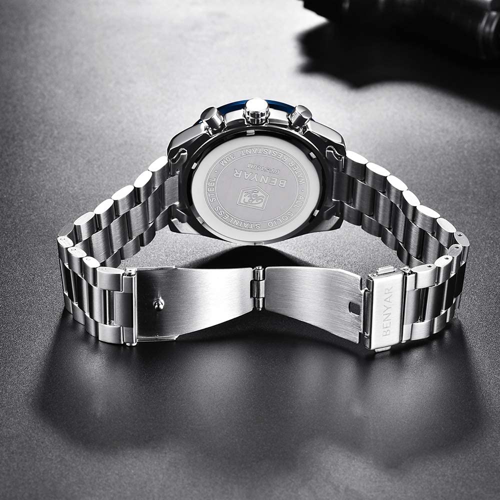 BENYAR Chronograph Mens Watch Quartz Movement 30M Waterproof | Leather Watch Strap
