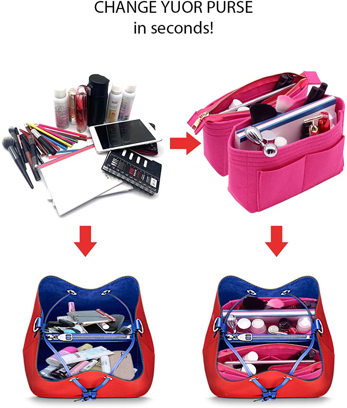 LEXSION Organizer,Bag Organizer,Insert purse organizer with 2 packs in one set fit LV NeoNoe Noé Series perfectly