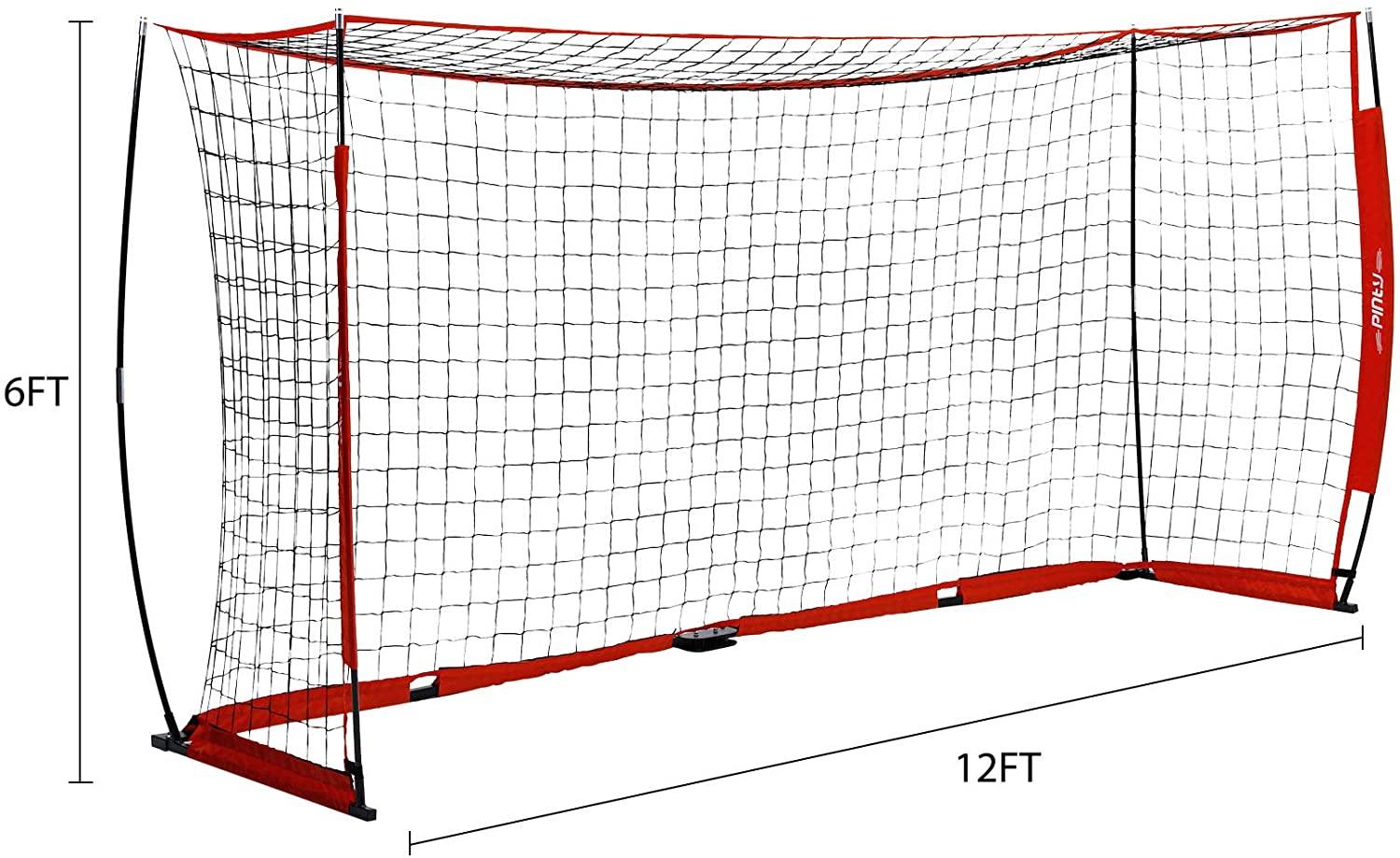 Pinty 12x6ft Soccer Goal, Knotless Kids' Soccer Net with 12pcs Soccer Cones Set in Multi Colors, Easy Setup Steel Poles and Portable Design - JOY2ESpree