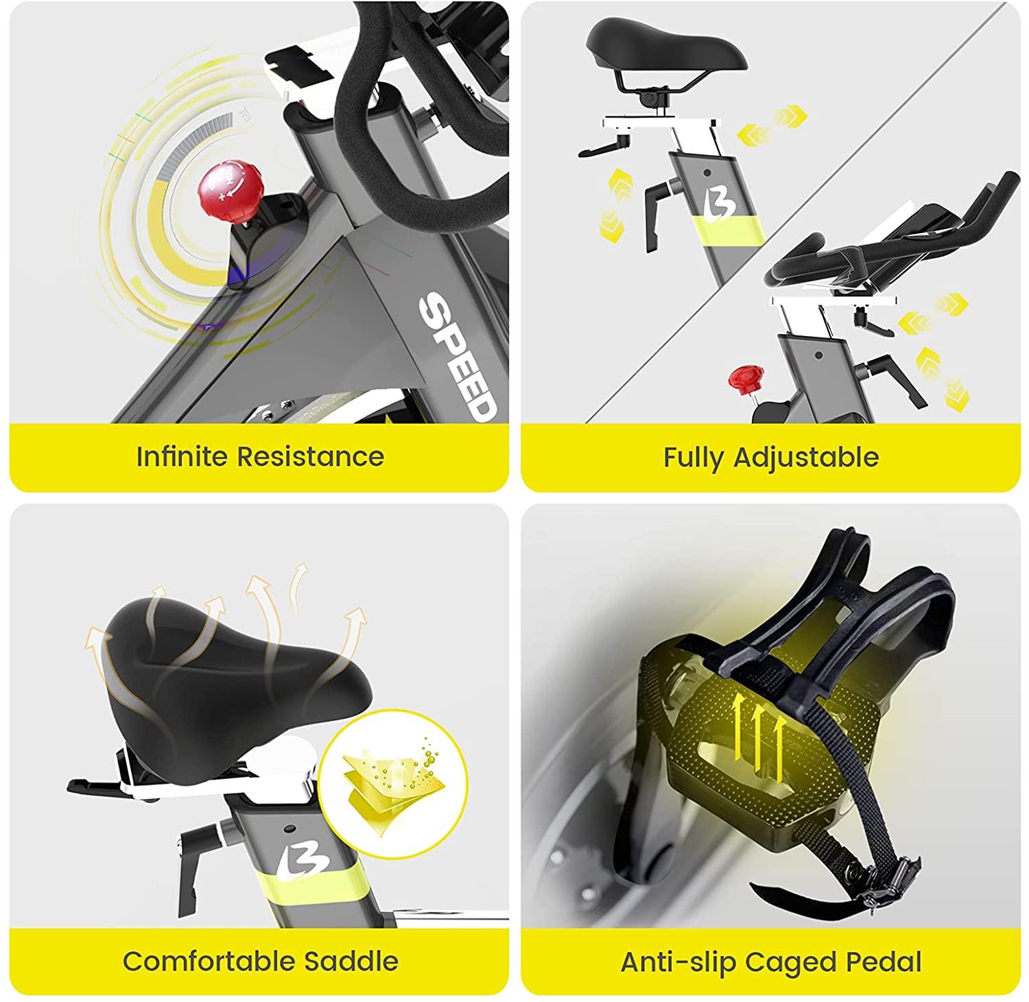 pooboo Exercise Bike Belt Driven Indoor Cycling Bike Commercial Standard Stationary Bike with 44lbs Flywheel for Professional Cardio Workout - JOY2ESpree