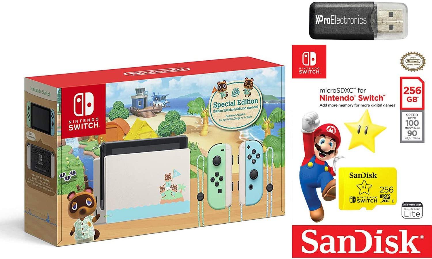 Nintendo Switch Animal Crossing: New Horizons with Sandisk 256GB MicroSD Card and MicroSD Card Reader Bundle - JOY2ESpree