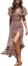 
                        
                          Load image into Gallery viewer, Miessial Women's Summer Chiffon V Neck Ruffle Maxi Dress Polka Dot Long Beach Wrap Dress
                        
                      