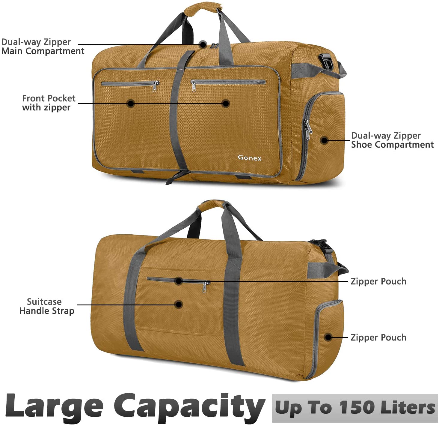 Gonex 150L Travel Duffel Bag Foldable Extra Large Duffle Bag XL Heavy Duty for Men Women for Luggage Shopping Gray