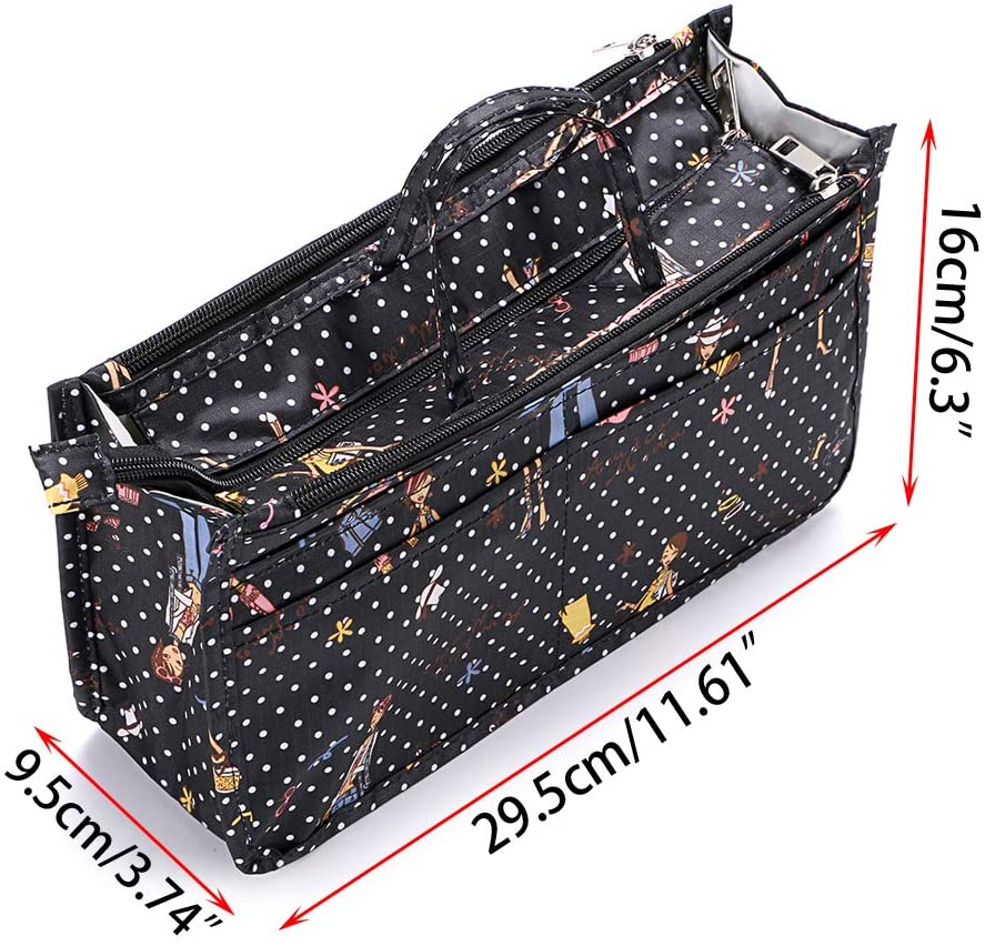 BTSKY New Printing Handbag Organizers Inside Purse Insert-High Capacity 13 Pockets Bag Tote Organizer with Handle Peacock Flower