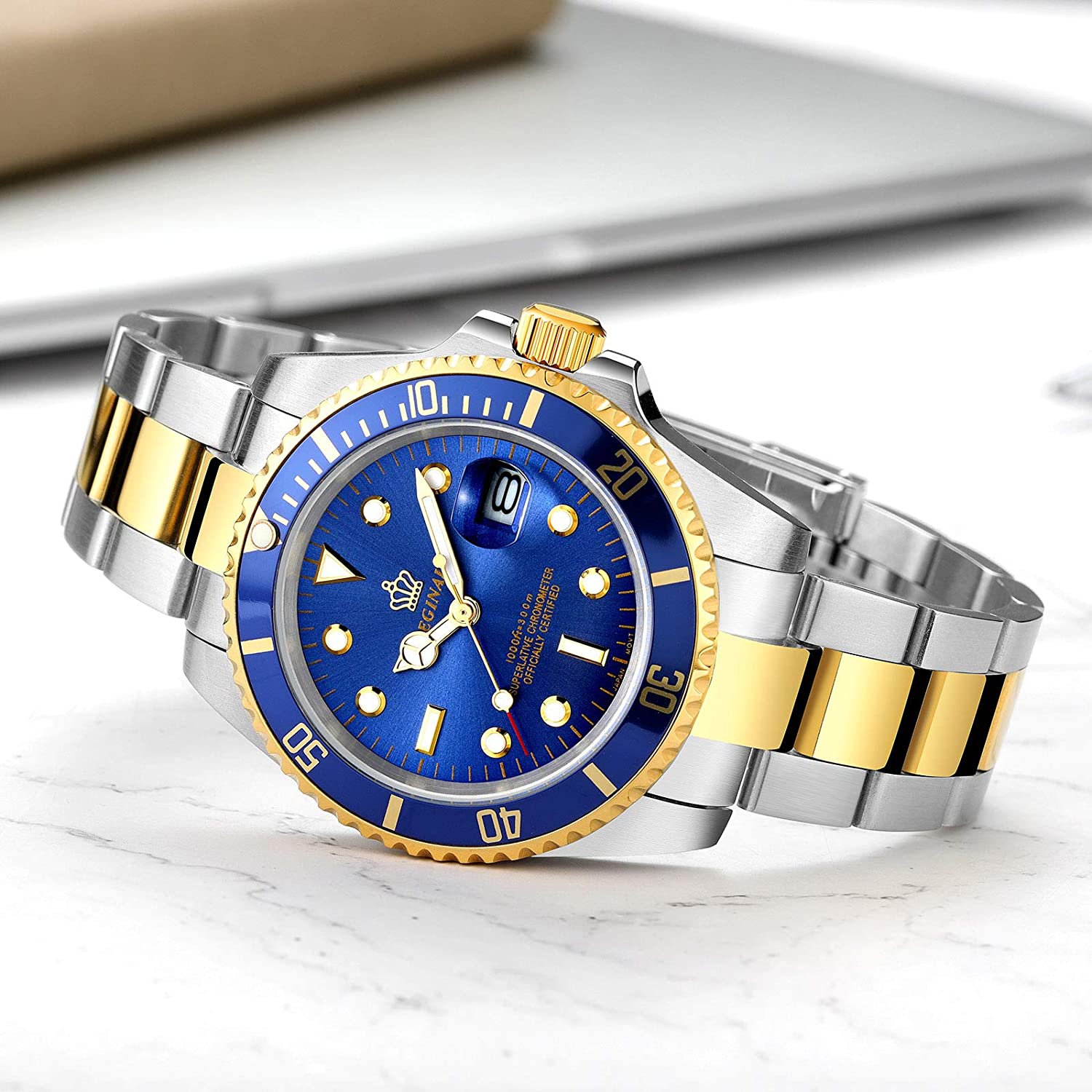 Mens Luxury Watches Ceramic Bezel Sapphire Glass Luminous Quartz Silver Gold Two Tone Stainless Steel Watch