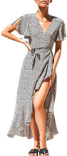 
                        
                          Load image into Gallery viewer, Miessial Women's Summer Chiffon V Neck Ruffle Maxi Dress Polka Dot Long Beach Wrap Dress
                        
                      