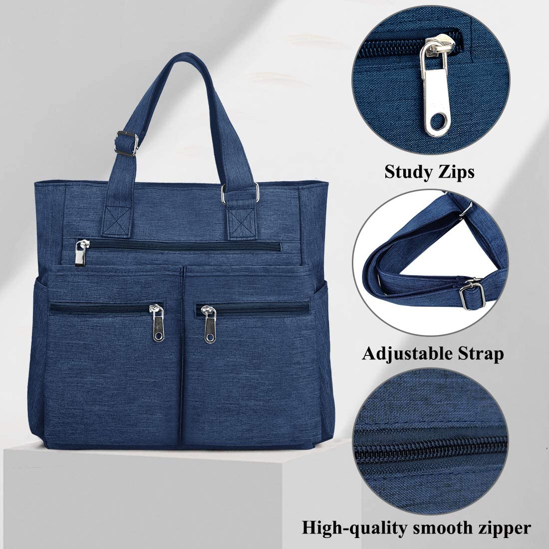 Canvas Tote Bag Waterproof Nylon Multi Pocket Shoulder Bags Laptop Work Bag Teacher Purse and Handbags for Women & Men