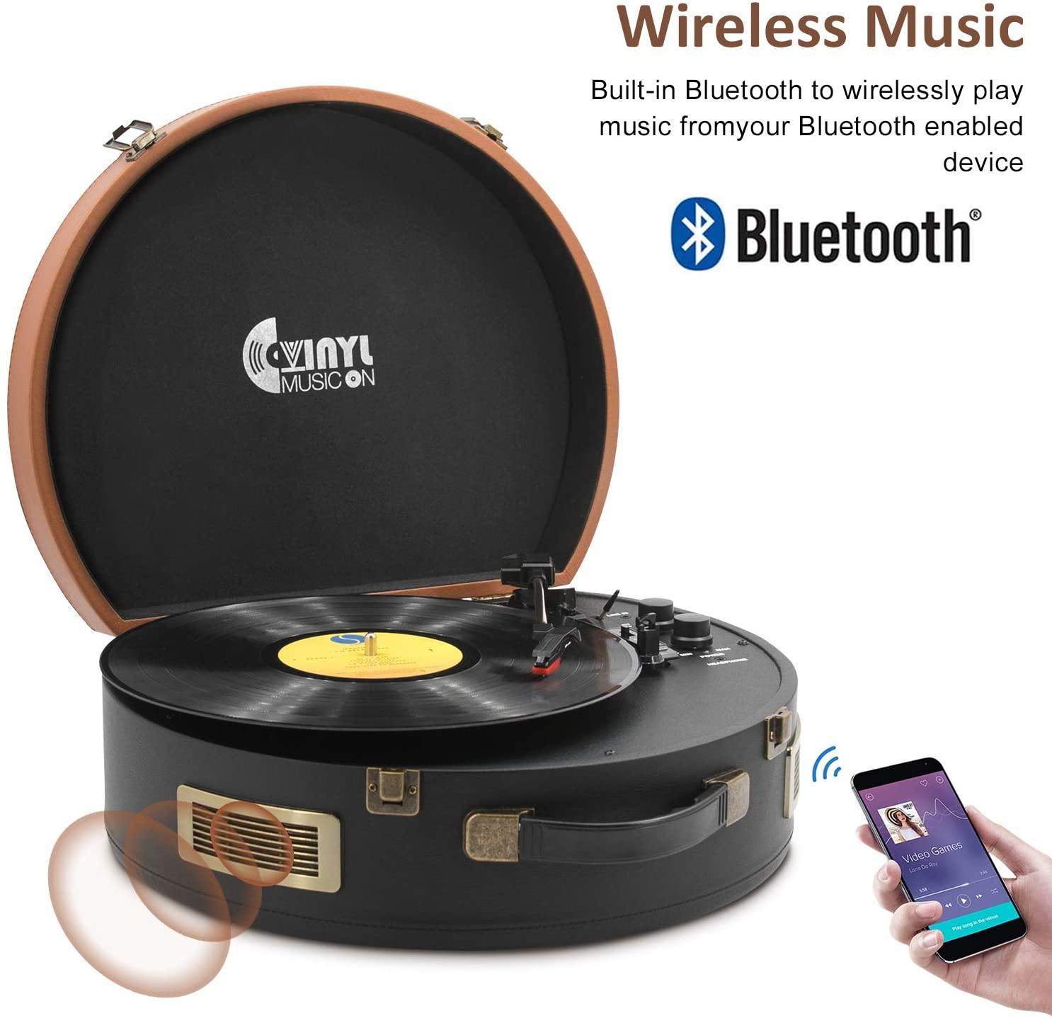 Bluetooth Record Player 3 Speed Craftmanship Turntable with Built-in Premium Speakers Support USB Playback/Recording (Black)… - JOY2ESpree
