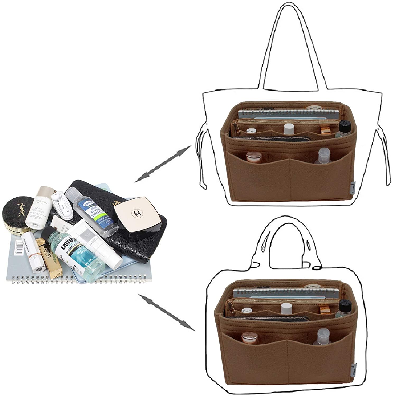 Purse Organizer Insert, Bag Organizer, Bag in Bag, Perfect for Speedy Neverfull and More, 5 Size (X-Large, Black)