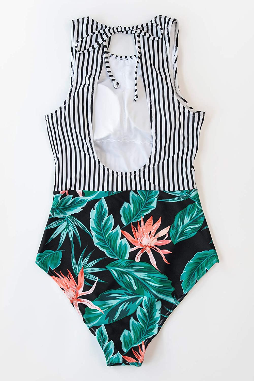 CUPSHE Women's Striped Leafy One Piece Swimsuit