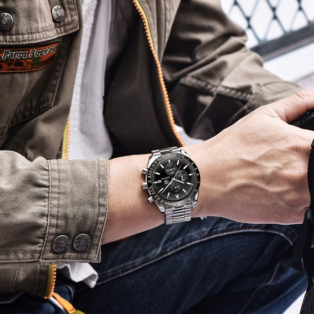 BENYAR Chronograph Mens Watch Quartz Movement 30M Waterproof | Leather Watch Strap