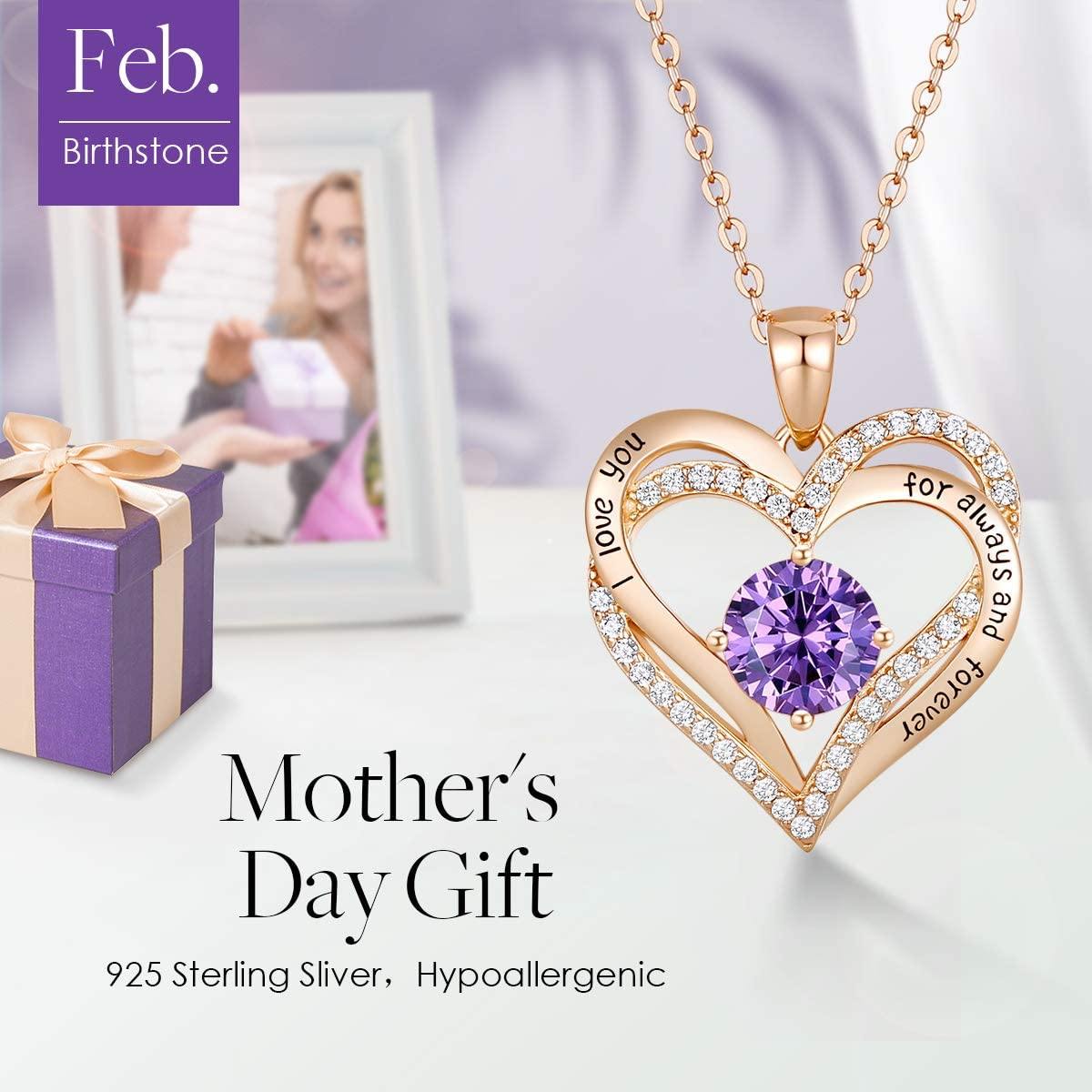 CDE Forever Love Heart Women Necklace 925 Sterling Silver Rose Gold Plated Birthstone Pendant Necklaces for Women - JOY2ESpree