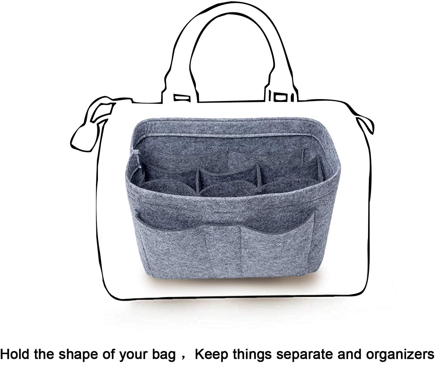 Purse Bag Organizer Insert with Lots of Different Size Spaces Divider Shaper for Speedy Shoulder Hobo Bag Keep Stuff Organized