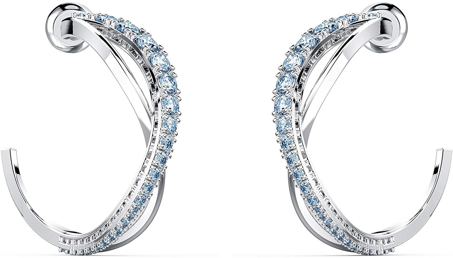 SWAROVSKI Women's Twist Hoop Earrings Collection, Rhodium Finish, Blue Crystals, Clear Crystals - JOY2ESpree