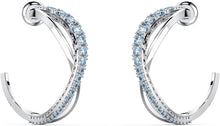 
                        
                          Load image into Gallery viewer, SWAROVSKI Women's Twist Hoop Earrings Collection, Rhodium Finish, Blue Crystals, Clear Crystals - JOY2ESpree
                        
                      
