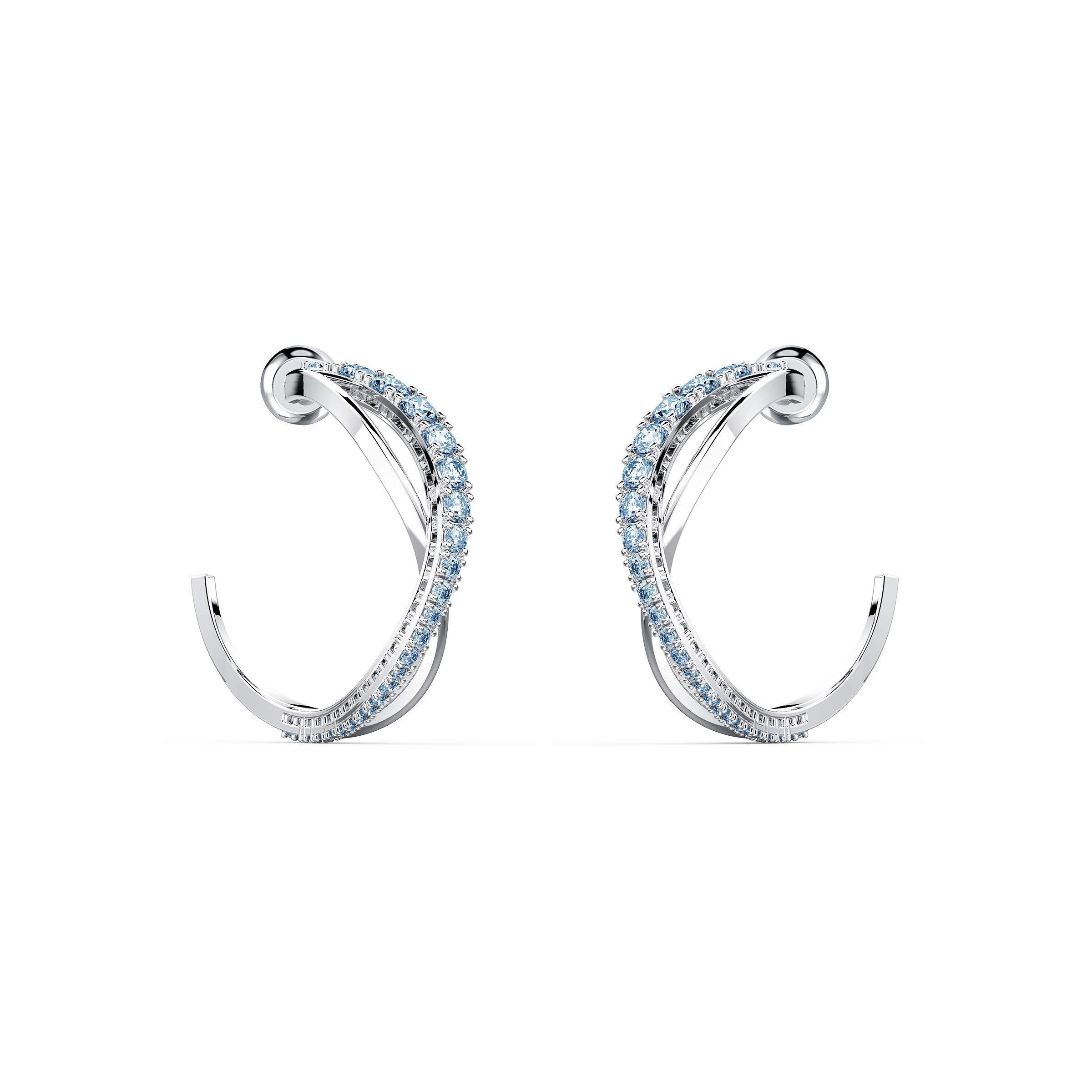 SWAROVSKI Women's Twist Hoop Earrings Collection, Rhodium Finish, Blue Crystals, Clear Crystals - JOY2ESpree