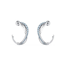 
                        
                          Load image into Gallery viewer, SWAROVSKI Women's Twist Hoop Earrings Collection, Rhodium Finish, Blue Crystals, Clear Crystals - JOY2ESpree
                        
                      