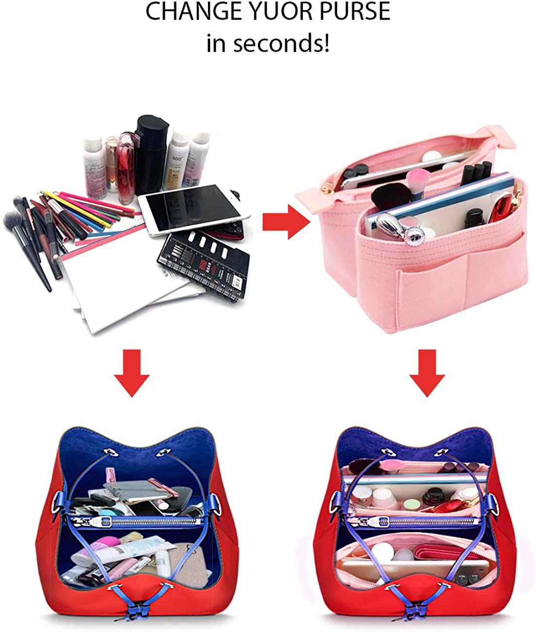 LEXSION Organizer,Bag Organizer,Insert purse organizer with 2 packs in one set fit LV NeoNoe Noé Series perfectly