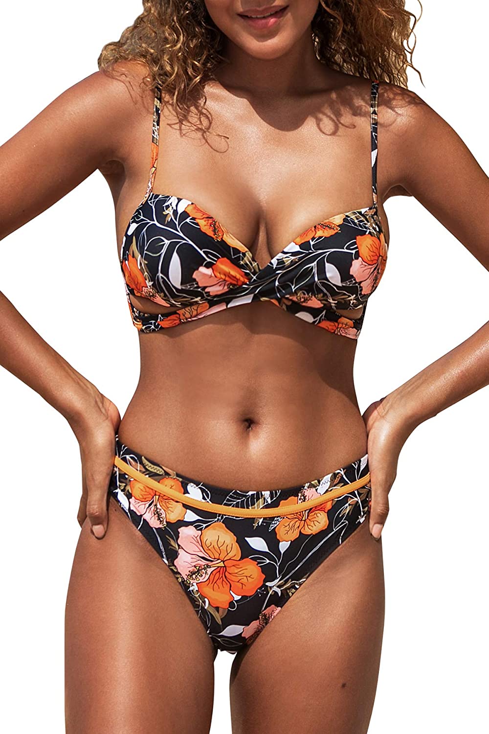 CUPSHE Women's Wrap Top Floral Bottom Bathing Suit Two Piece Sexy Swimsuit
