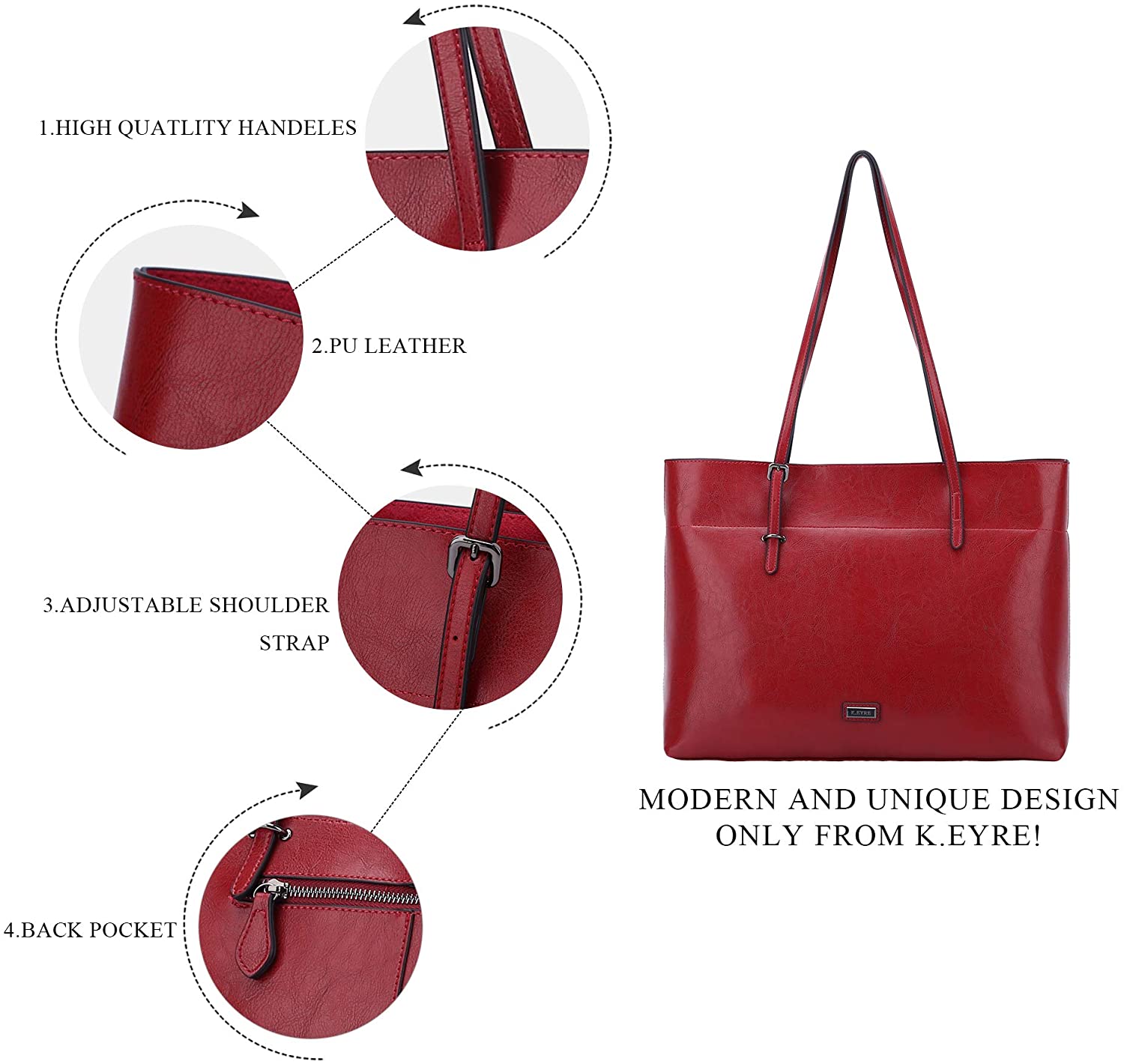 K.EYRE Women's Soft Faux Leather Tote Bag Purse Handbags Wallet Tote Shoulder Bag Purse Large Capacity