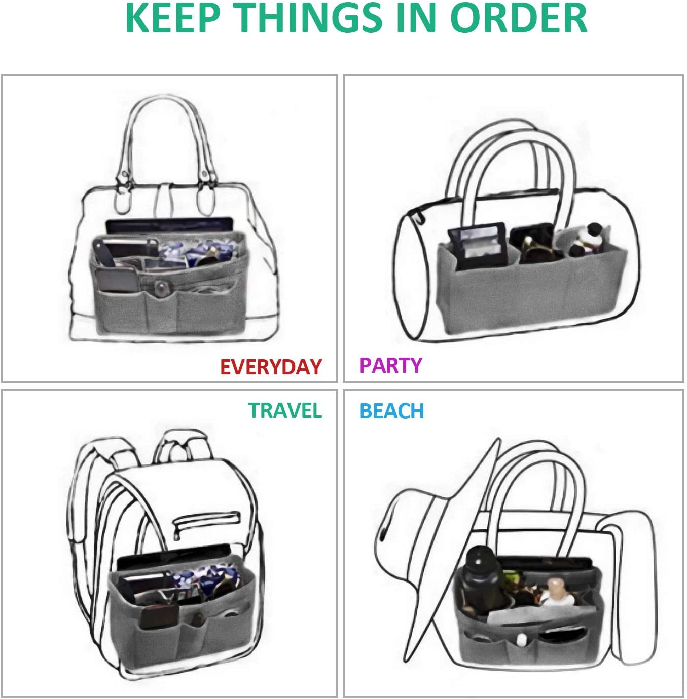 MA STRAP Purse Organizer with Detachable Zipper Pouch Multipurpose Felt Insert Bag Fit Speedy Neverfull Longchamp Tote