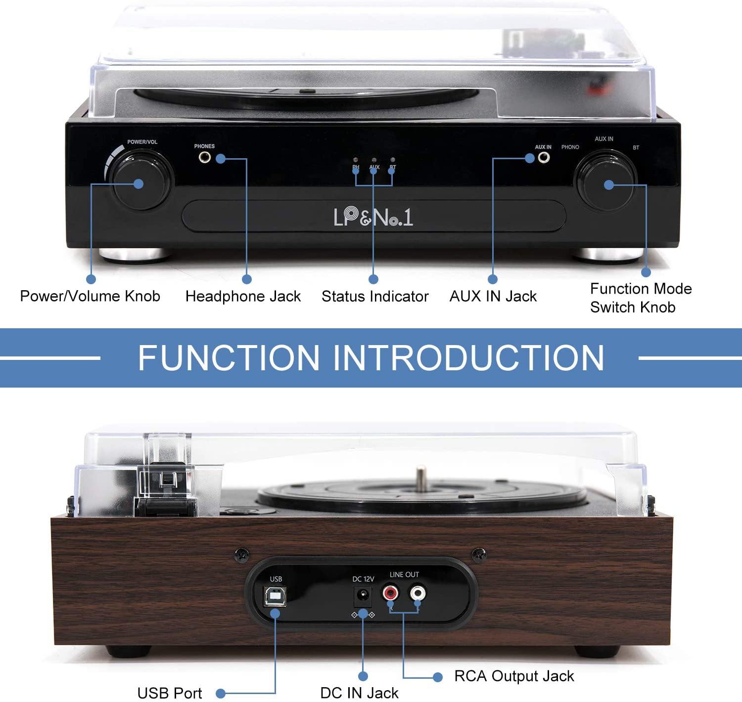 LP&No.1 Bluetooth Record Player with USB Play and Recording - JOY2ESpree