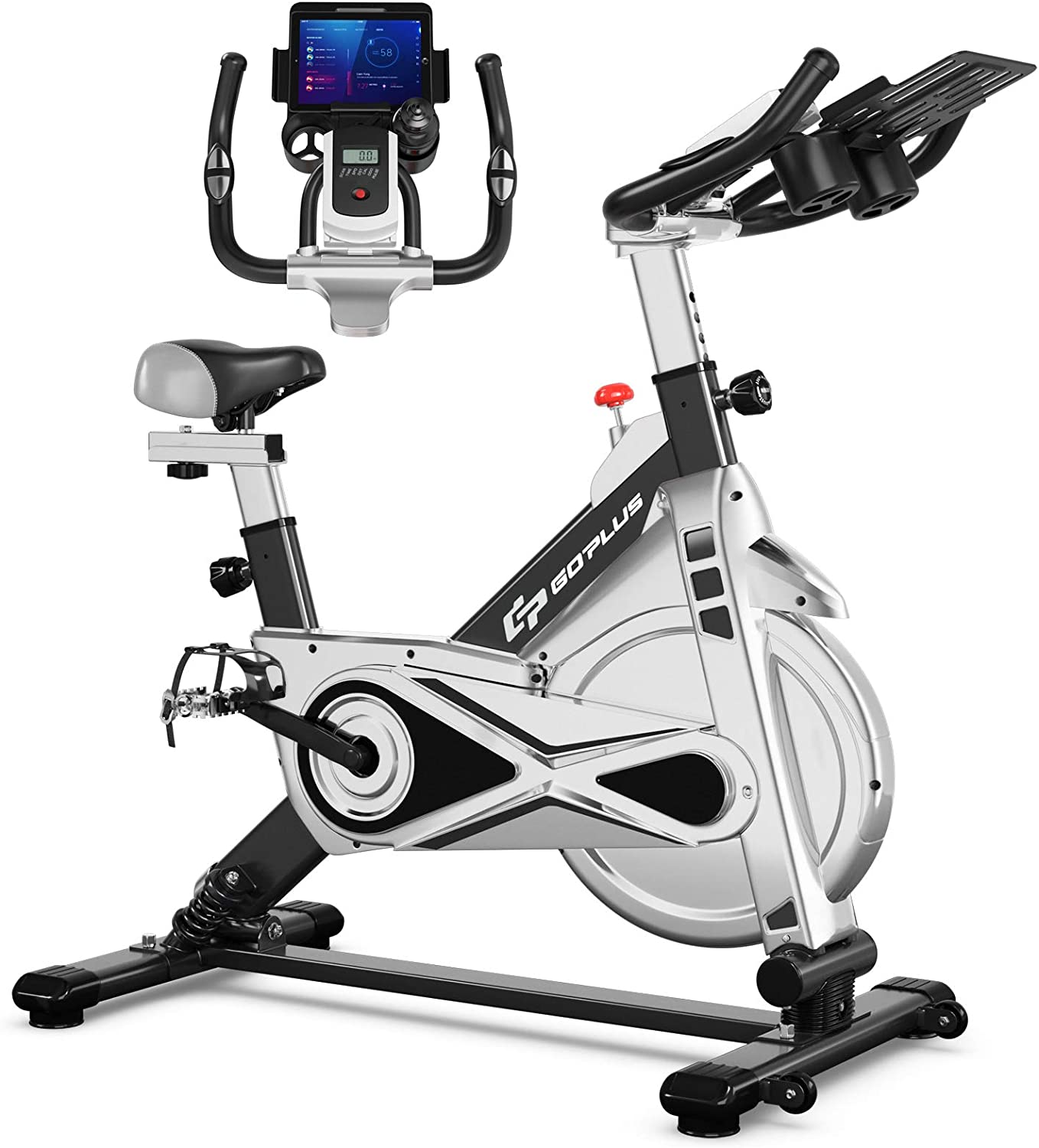 Goplus Adjustable Exercise Bike, Stationary Silent Bicycle with Dual-Spring Shock Absorption Design - JOY2ESpree