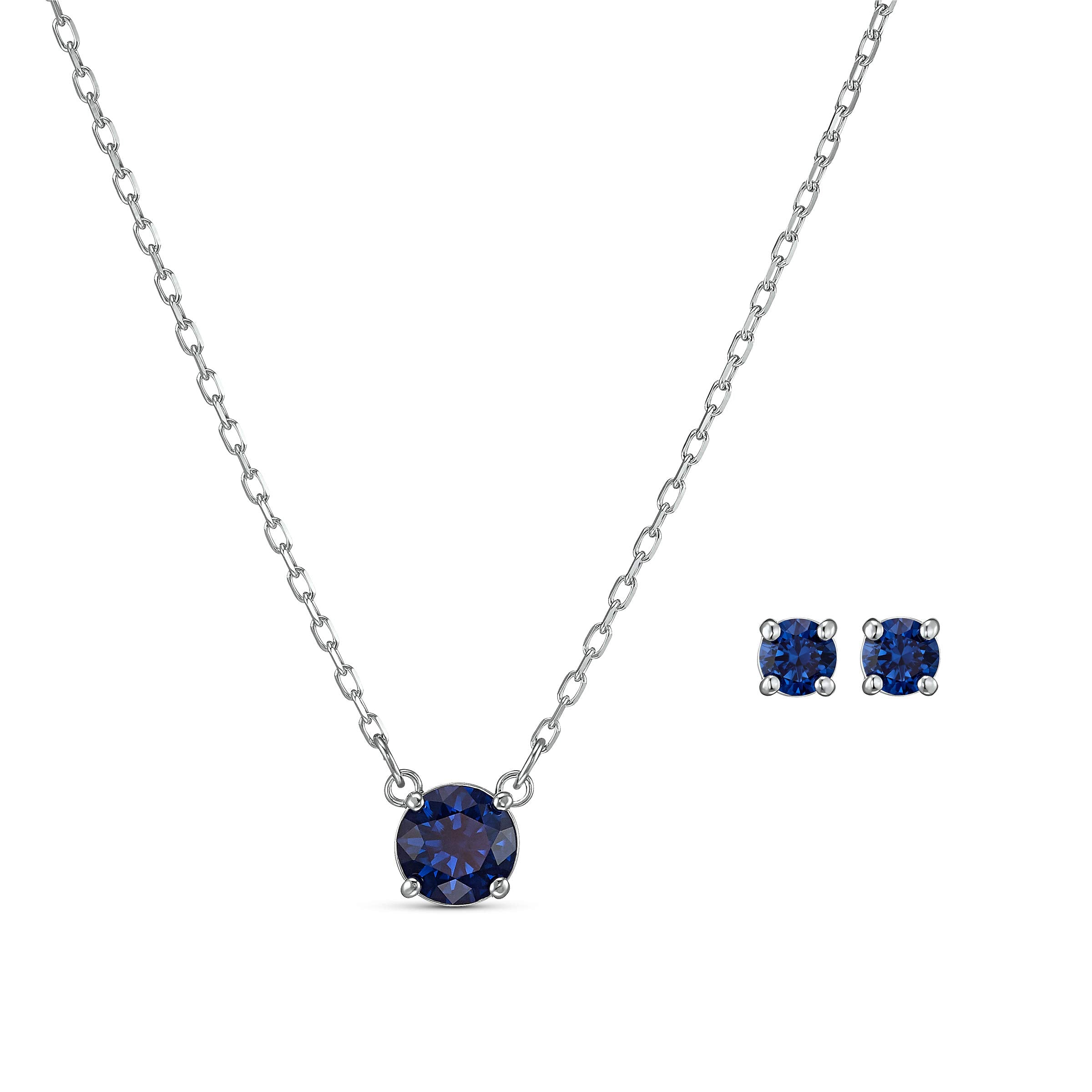 Swarovski Women's 125th Anniversary Attract Round Crystal Necklace and Pierced Earring Jewelry Set, Blue Crystals with Rhodium Plated Metal - JOY2ESpree