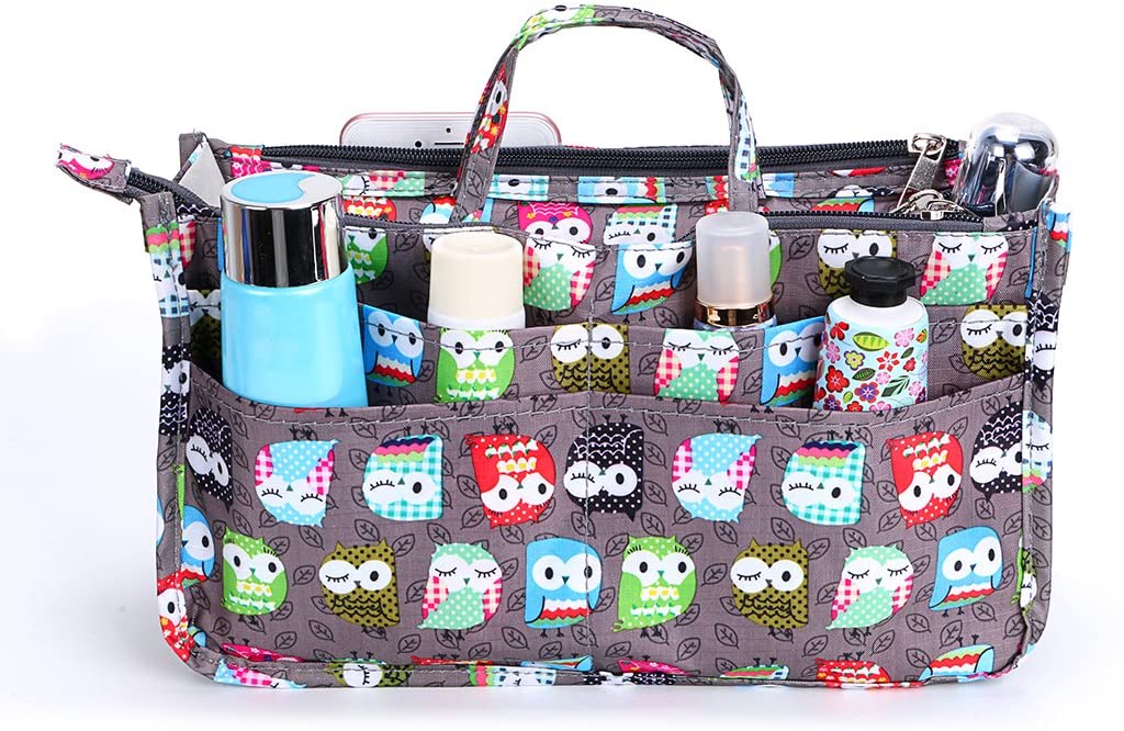 BTSKY New Printing Handbag Organizers Inside Purse Insert-High Capacity 13 Pockets Bag Tote Organizer with Handle Peacock Flower